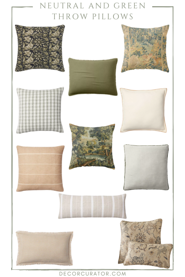 Neutral and Green Throw Pillows - Decor Curator